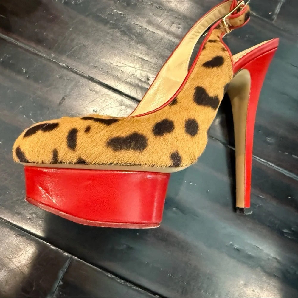 Rare Charlotte Olympia vintage pony hair /leopard print platform slingbacks